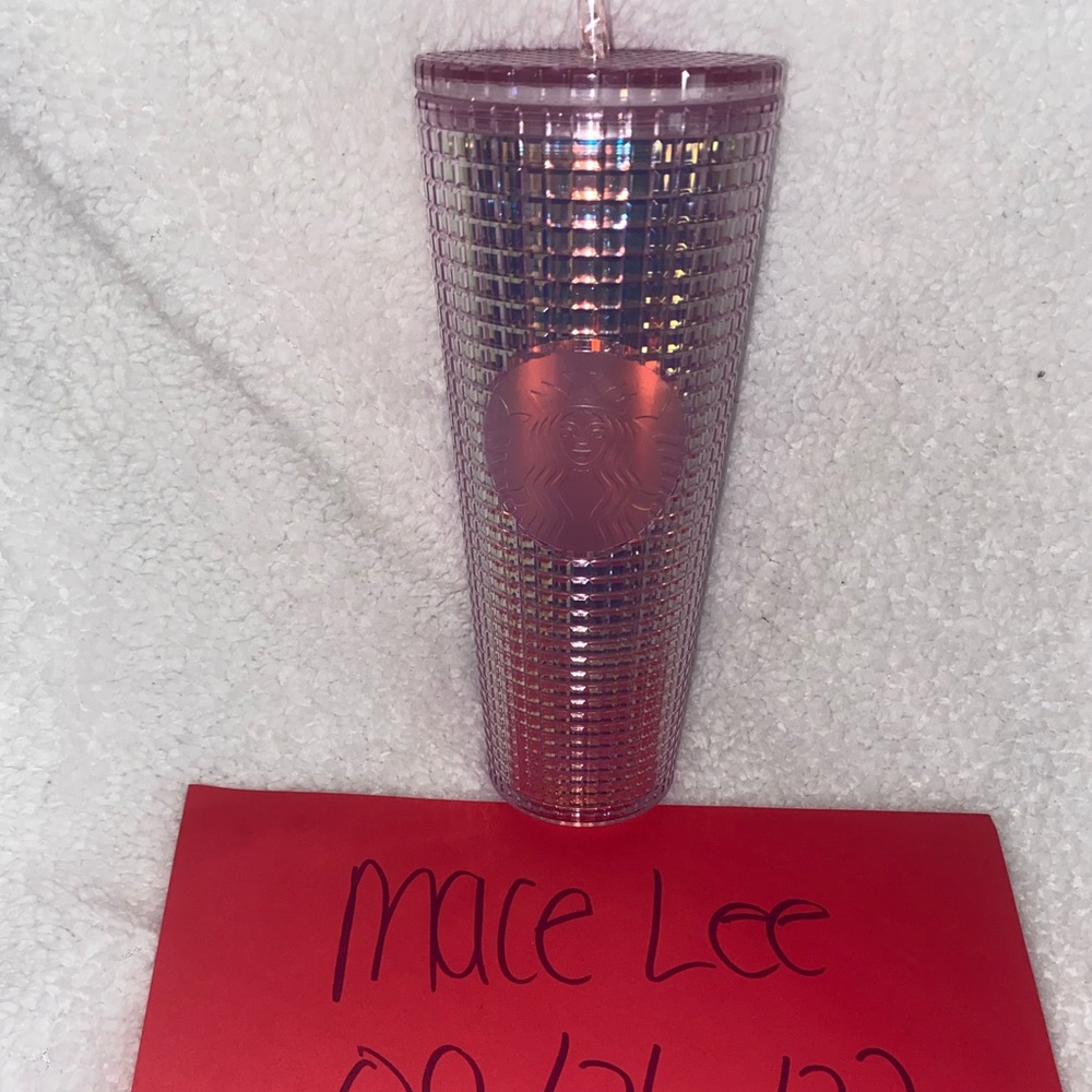 Pink Grid Starbucks cup